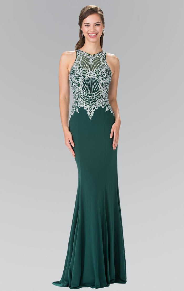Embellished High Neck Jersey Sheath Dress GL2232