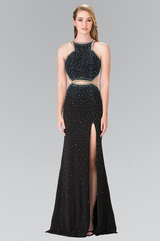 Sequined Halter Long Dress with Slit GL2265
