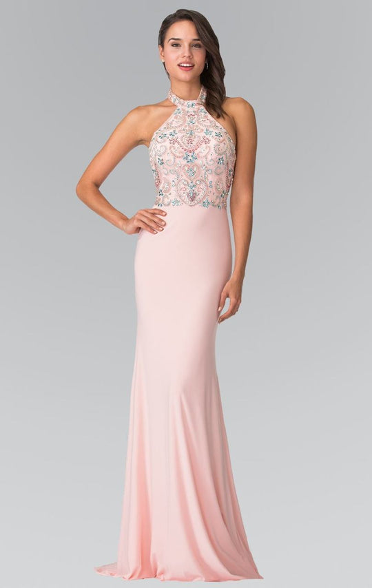 Beaded Halter Neck Rome Jersey Sheath Dress GL2279