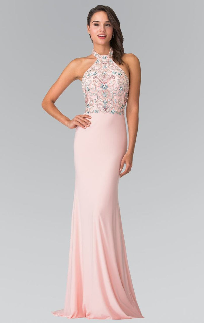 Beaded Halter Neck Rome Jersey Sheath Dress GL2279
