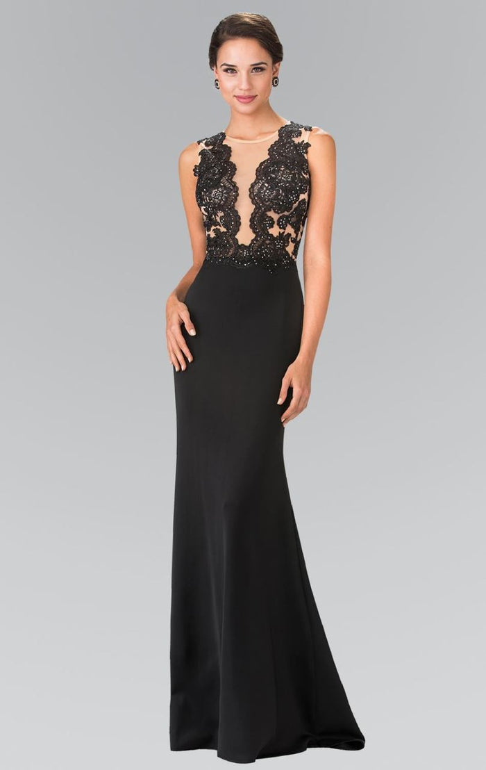 Laced Illusion High Neck Jersey Trumpet Dress GL2286