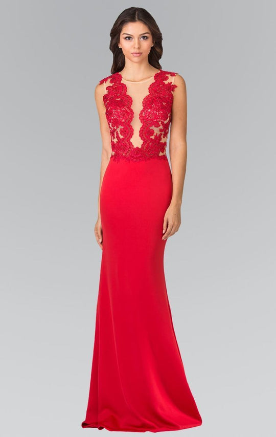 Laced Illusion High Neck Jersey Trumpet Dress GL2286