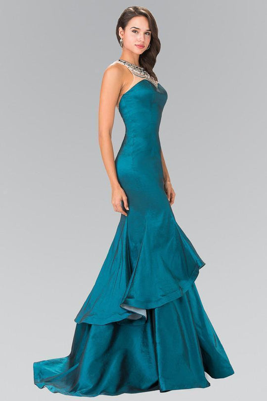 Elizabeth K - Beaded Illusion Jewel Mermaid Gown GL2290 In Blue and Green