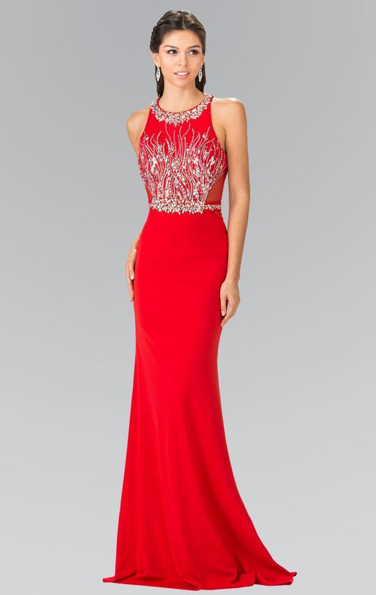 Beaded High Neck Rome Jersey Trumpet Gown GL2294