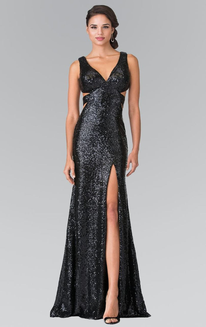 V Neck Long Dress with Slit GL2300