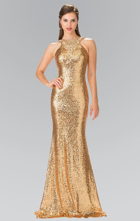 Sequined Halter Long Gown GL2301