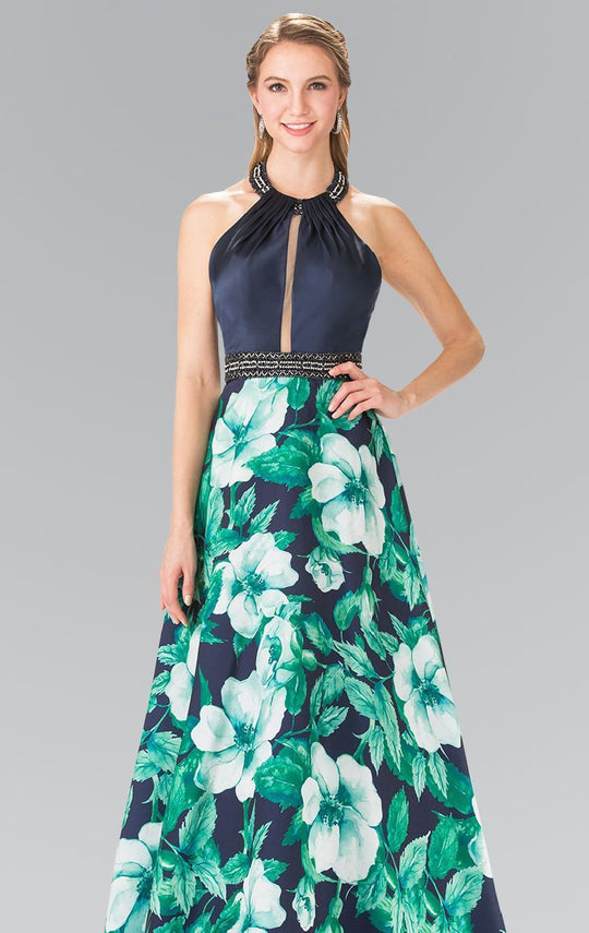 Long Halter Floral Gown GL2302