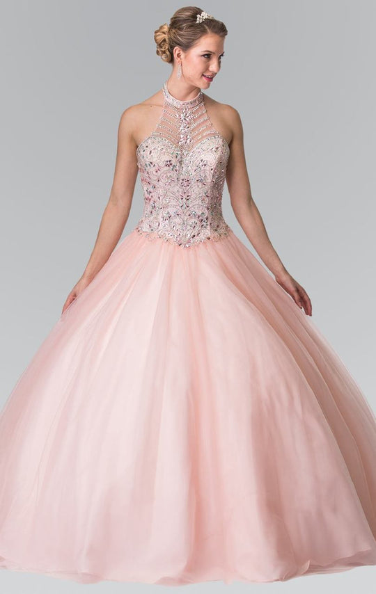 Beaded Halter Neck Tulle Ballgown  GL2308
