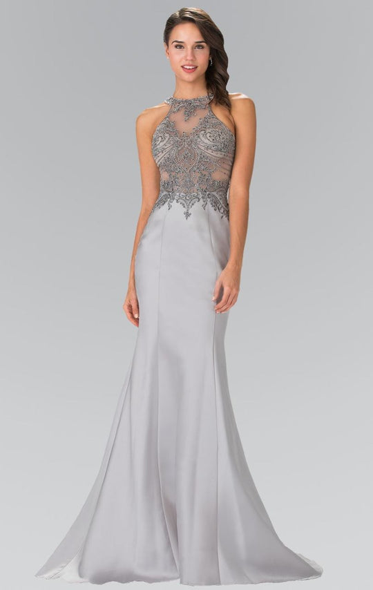 Embellished High Neck Jersey Trumpet Dress GL2325
