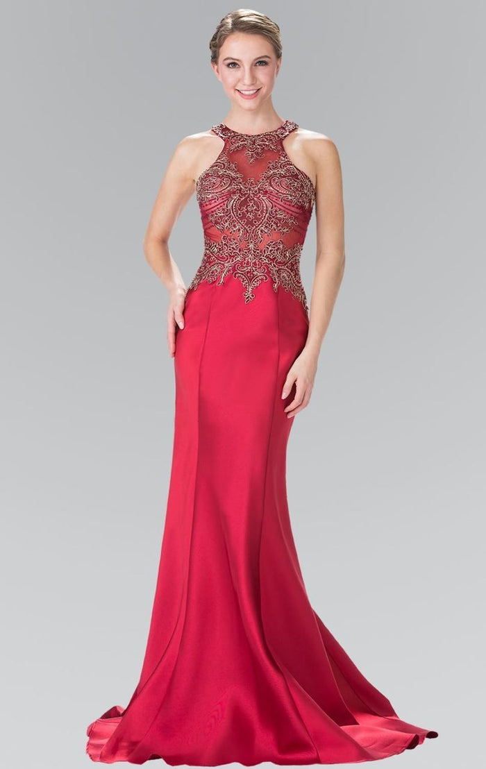 Embellished High Neck Jersey Trumpet Dress GL2325