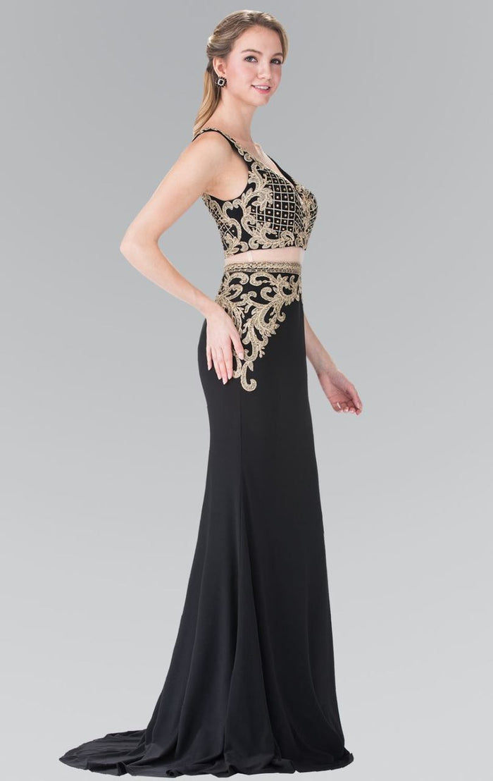 Beaded V-Neck Jersey Trumpet Dress GL2334