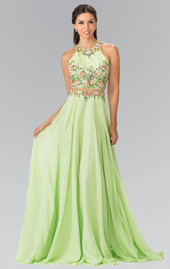 Embellished Halter Neck Chiffon A-Line Dress GL2340