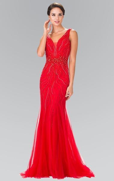 Elizabeth K Sleeveless V-Neck Mermaid Gown GL2344 In Red