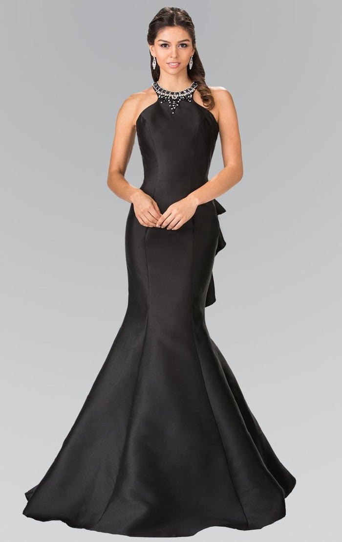 Beaded High Neck Charmeuse Mermaid Gown GL2353