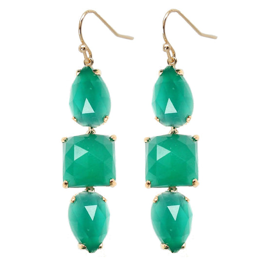Triple Drop Gemstone Earring - Green Onyx