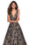 La Femme - 27482 Two Tone Deep V-neck Jacquard Ballgown In Gold and Black