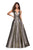 La Femme - Metallic Deep V-neck Pleated Ballgown 27532 In Gold and Black