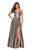 La Femme - 27619 Metallic A-Line High Slit Gown In Gold