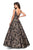 La Femme - 27482 Two Tone Deep V-neck Jacquard Ballgown In Gold and Black