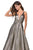 La Femme - 27532 Metallic Deep V-neck Pleated Ballgown In Gold and Black