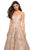 La Femme Gigi - 27640 Plunging Sweetheart Embroidered Gown In Gold and Nude