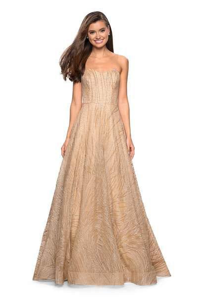 La Femme - 27776 Strapless A-Line Textured Lace Gown In Gold