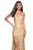 La Femme - 27725 Lace Embellished Deep V-neck Trumpet Dress In Gold