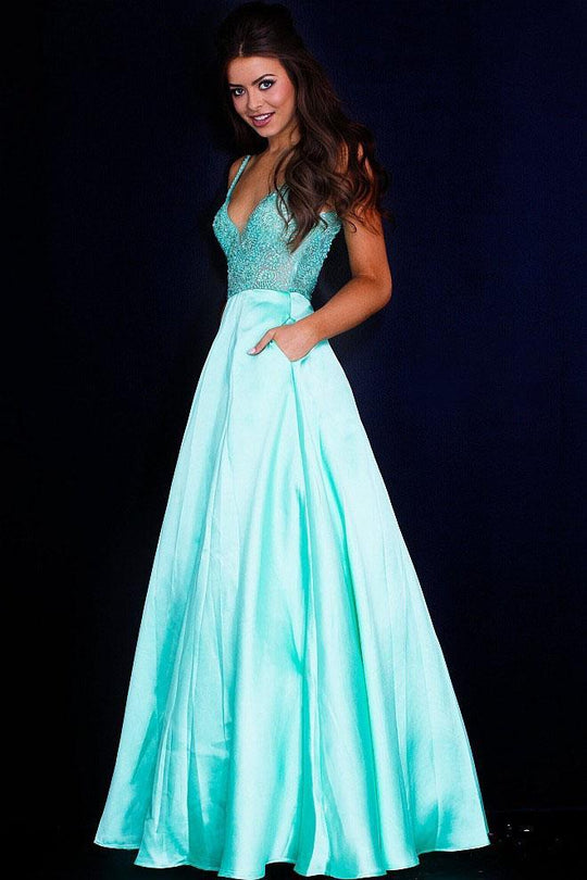 JVN51328 V-Neck Beaded Chiffon Ballgown