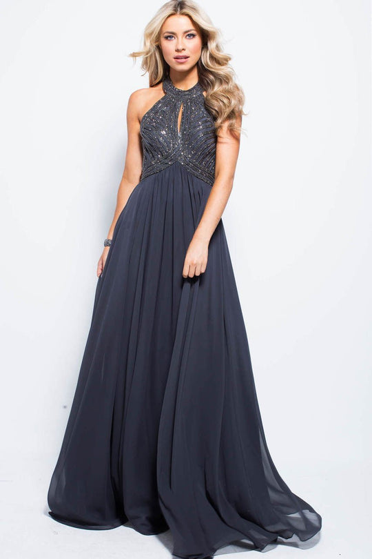 JVN59044 High Halter Embellished Cutout Gown