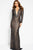 54989 Long Sleeved Illusion V-neck Sheath Gown