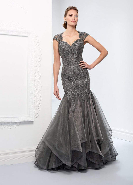 Ivonne D for Mon Cheri - 218D29W Bedazzled Queen Anne Trumpet Gown in Gray