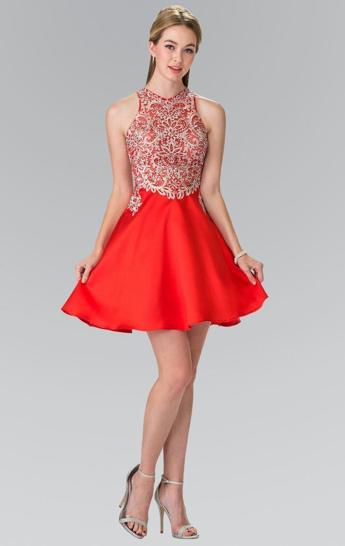 Embellished High Neck Lace A-Line Dress GS1442