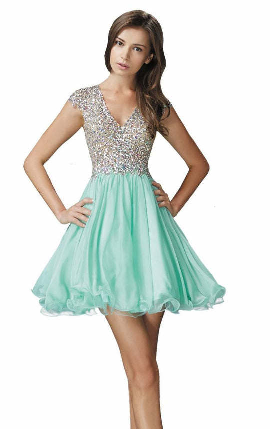 Sequined V Neck Cocktail Dress GS2151