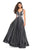 La Femme - 27049 Two Tone Satin Cutout Back A-Line Prom Dress In Gray