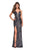 La Femme - 27191 Sequined Plunging Sweetheart High Slit Gown In Gray and Silver