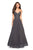 La Femme - 27569 Floral Embellished V-Neck Ballgown In Gray