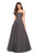 La Femme - 27630 Strapless Ruched Bodice Rhinestone Beaded Tulle Gown In Gray and Brown