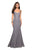 La Femme - 27709 Floral V-Neck Fitted Trumpet Evening Dress In Gray