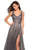 La Femme - 27574 Floral Embroidered A-Line Gown with Slit In Gray