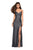 La Femme - 27626 Pleated Surplice Bodice High Slit Gown In Gray