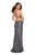 La Femme - 27234 Sequined V-Neck Open Back Gown In Gray