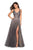 La Femme - 27574 Floral Embroidered A-Line Gown with Slit In Gray