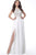 Jovani - 66019 Embroidered Halter A-Line Dress with Slit In White
