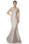 Terani Couture - 1611M0623A Beaded V Neck Cap Sleeves Trumpet Gown in Silver