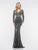 Colors Dress - J109 Beaded Long Sleeve Deep V-neck Trumpet Dress in Black 