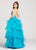 Ellie Wilde - EW118048 Illusion High Halter Tiered Tulle Ballgown In Blue and Green