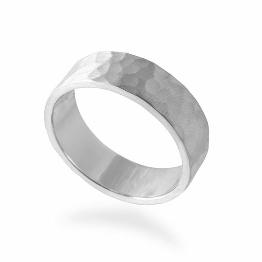 Men's Hammered Wedding Band - Silver