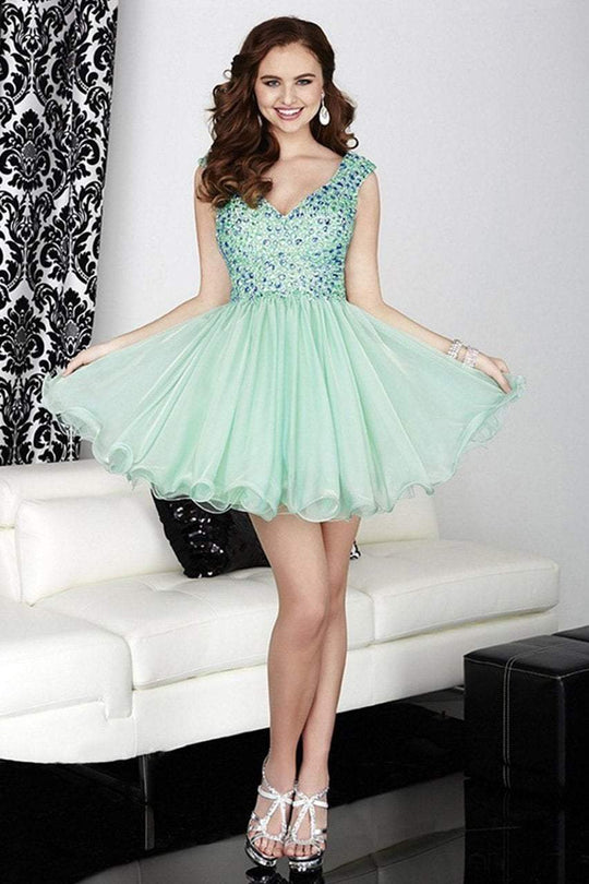 Tiffany Homecoming - 27021 Cap Sleeve Beaded V Neck Cocktail Dress in Green