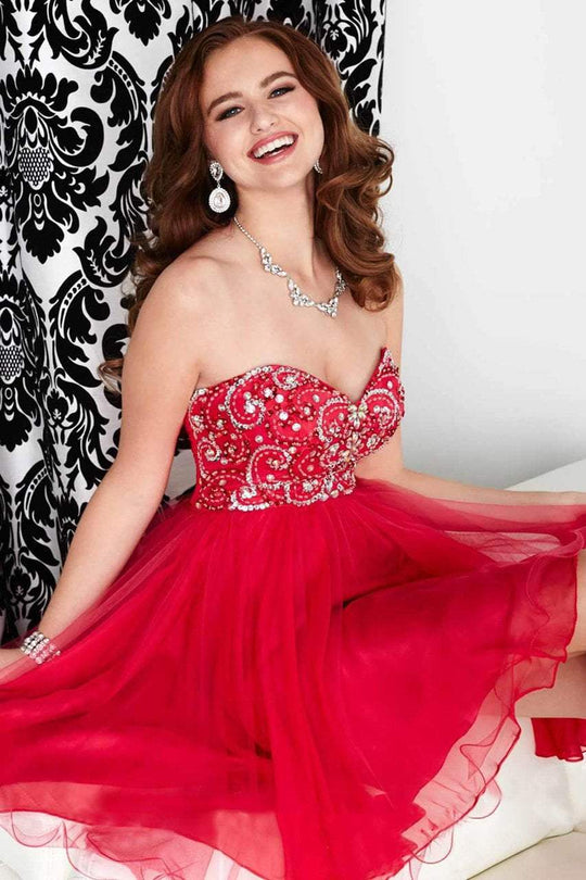 Tiffany Homecoming - Embellished Strapless Sweetheart Dress 27034 In Red