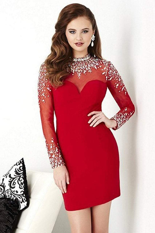 Tiffany Homecoming - 27056 Illusion Sleeved Cocktail Dress